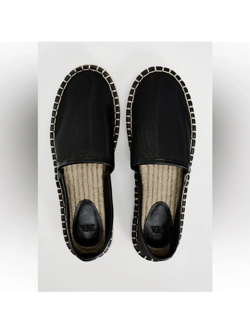 Zara Black Mesh Espadrille Slip-On Loafers